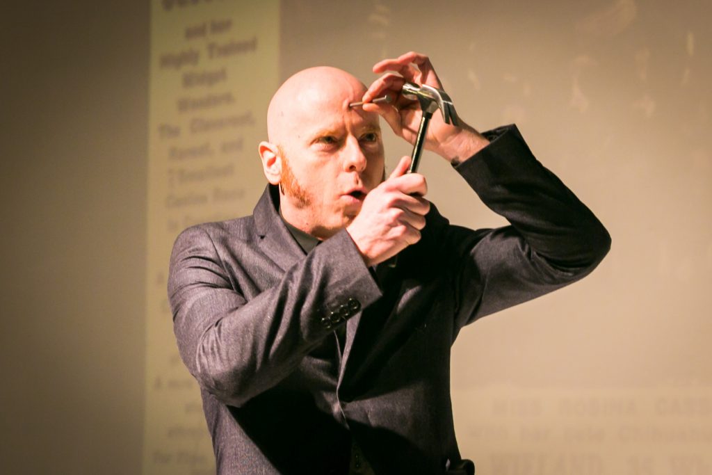 Albert Cadabra performing at the Atlas Obscura burlesque history lecture and cabaret performance
