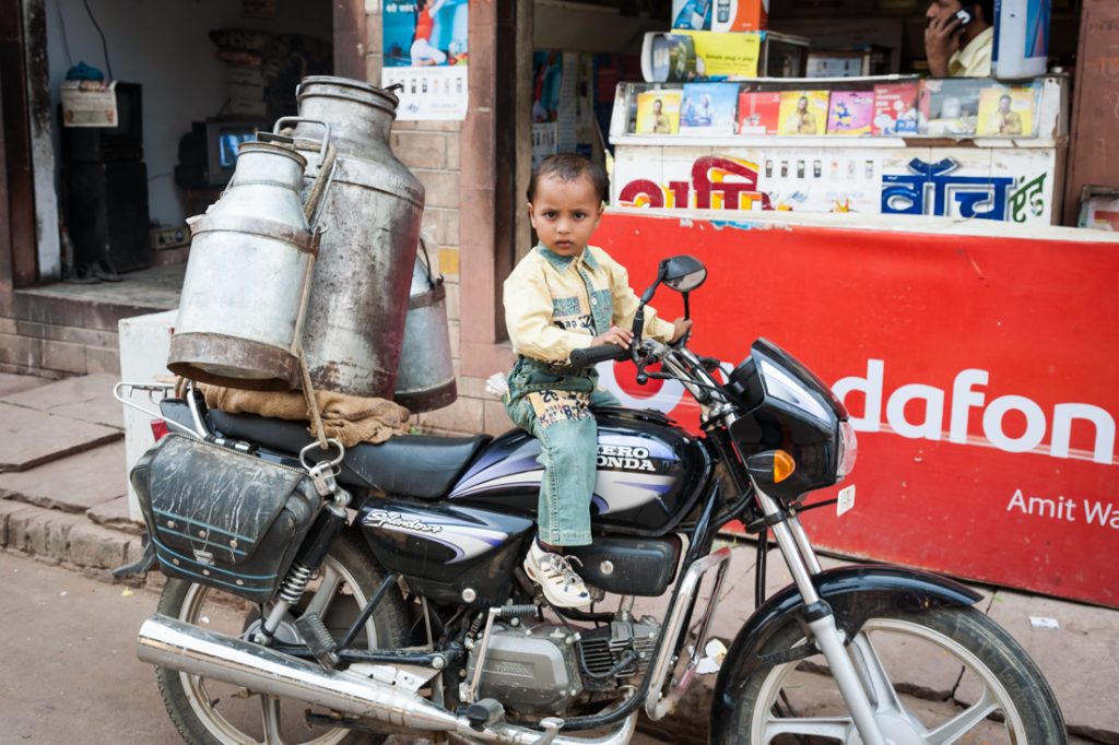 Child on a motorcycle in India
