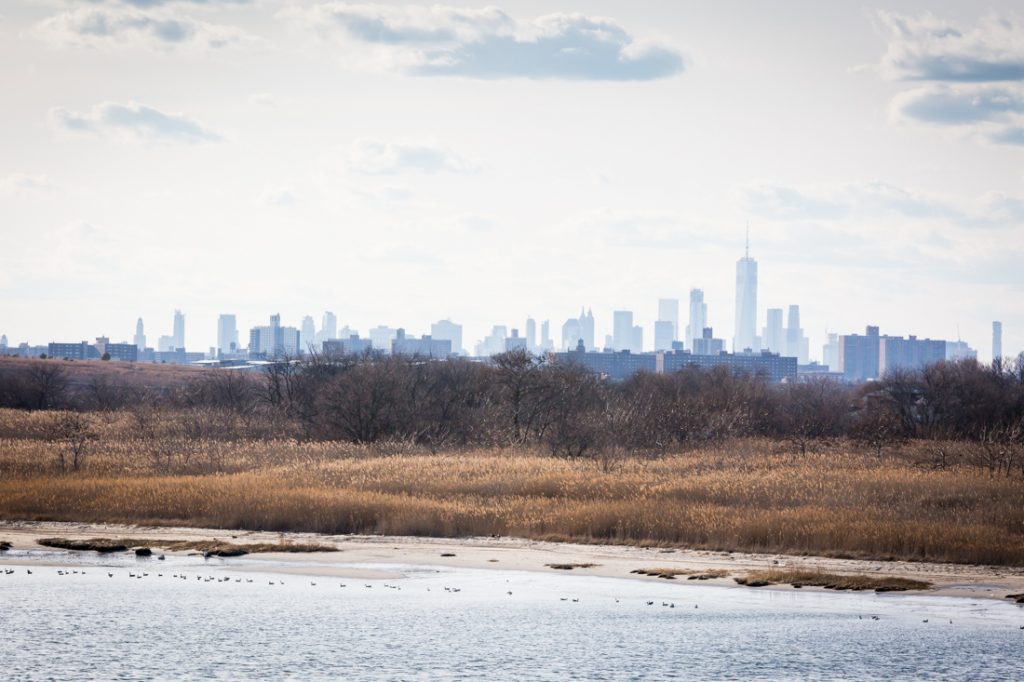 NYC skyline and Jamaica Bay in Queens