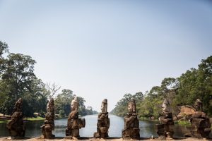 Line of statues at Preah Khan Temple for an article on Angkor Wat travel tips