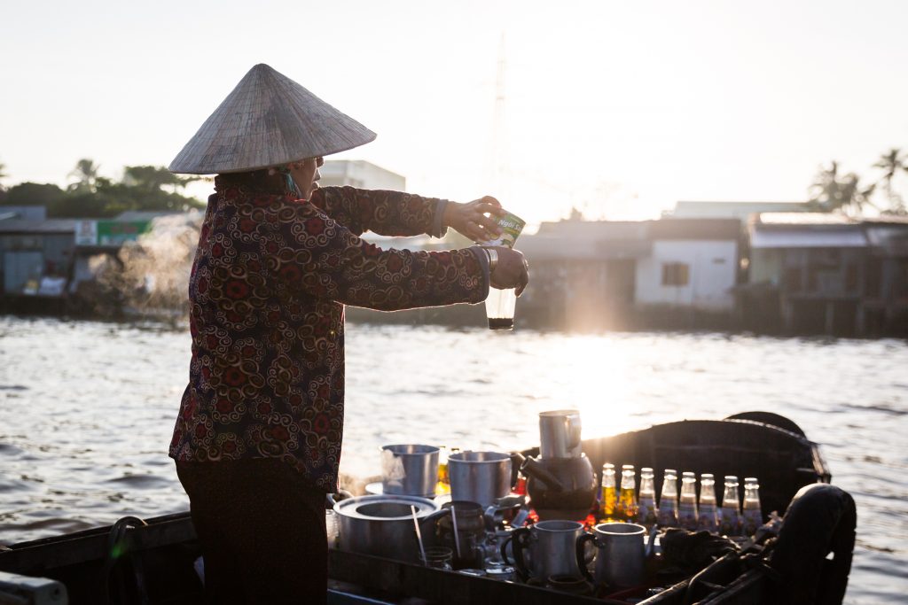 Preparing coffee at the Cai Rang Floating Markets