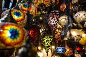 Colored lights at the Grand Bazaar for an article on Istanbul street photos