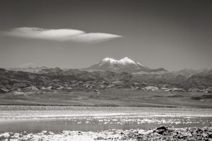Mountain and Laguna Baltinache in black and white