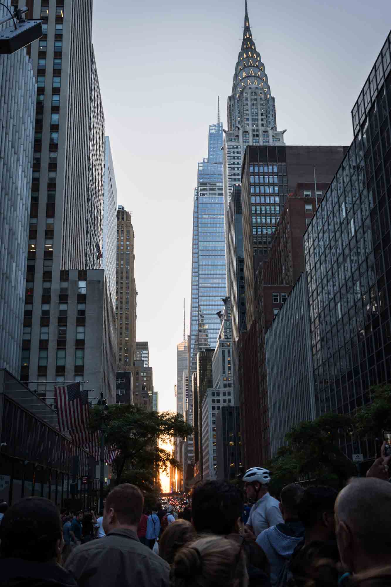 Sun going down between buildings during Manhattanhenge