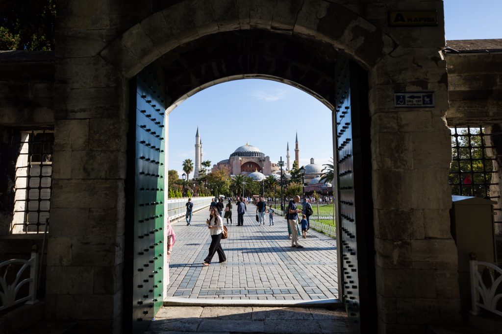 Courtyard looking at the Hagia Sophia for an article on Istanbul street photos