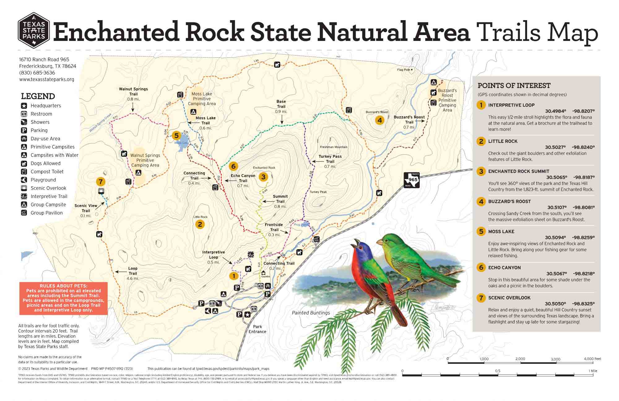 Map of trails at Enchanted Rock State Park