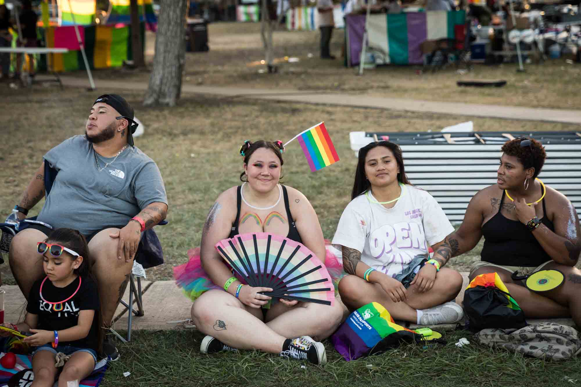 San Antonio gay pride parade photos of people in Crockett Park waiting for parade to begin