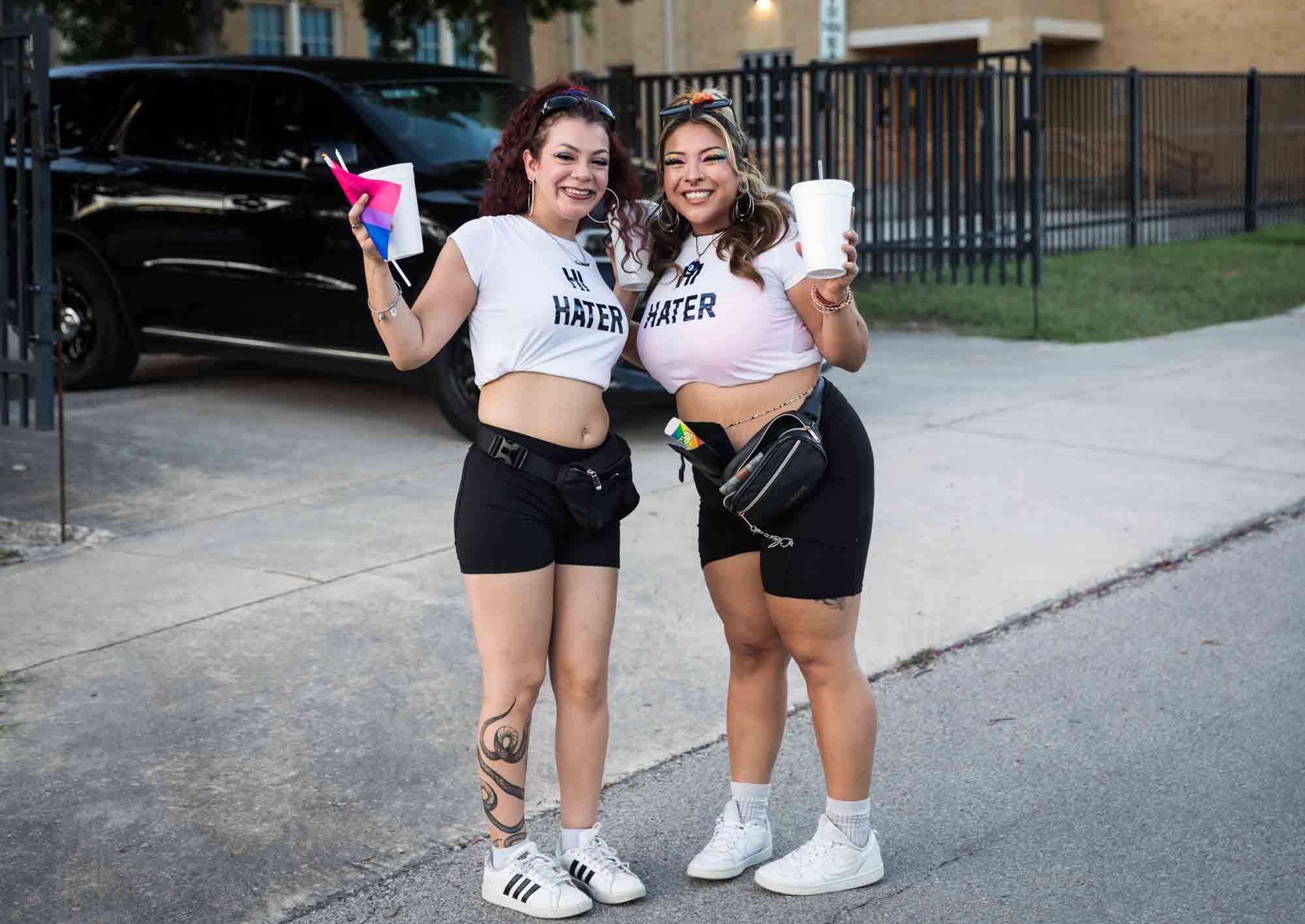 San Antonio gay pride parade photos of two women wearing 'hi haters' t-shirts