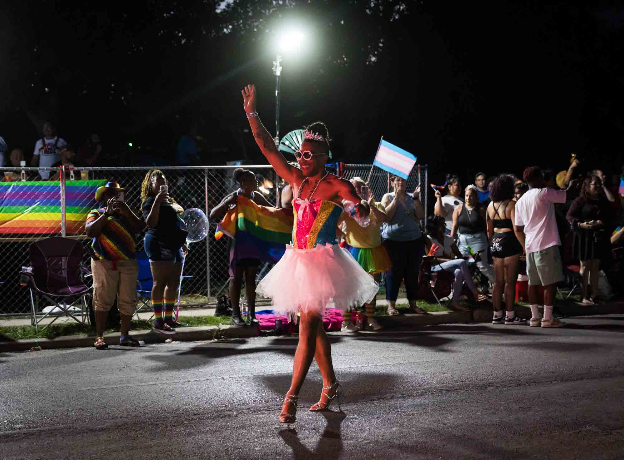 Drag queen winner of the high heeled race at the San Antonio gay pride parade