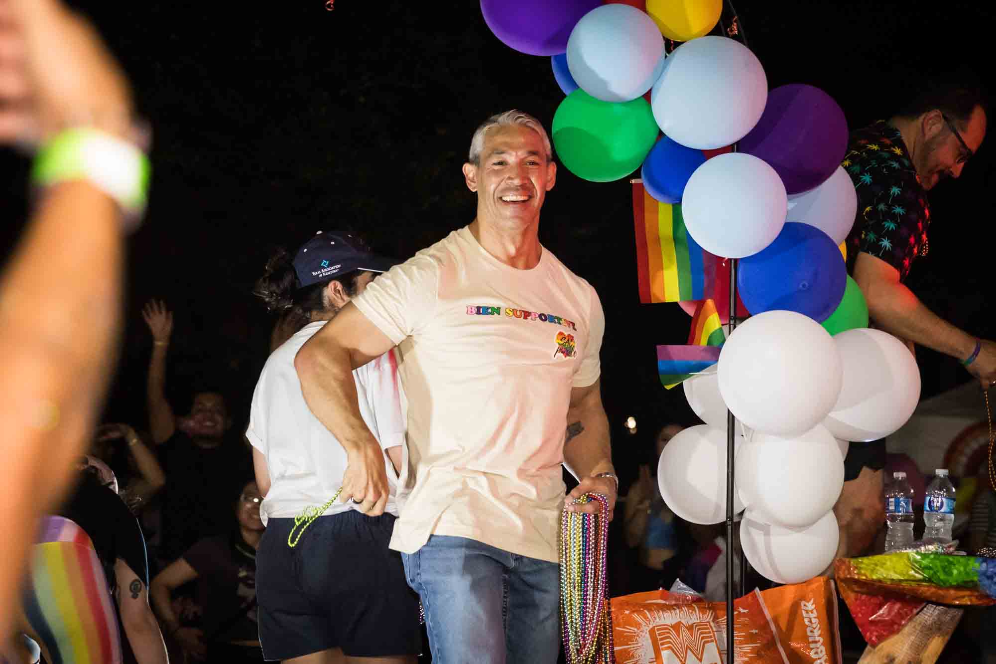 San Antonio gay pride parade photos of Mayor Ron Nirenberg on a parade float