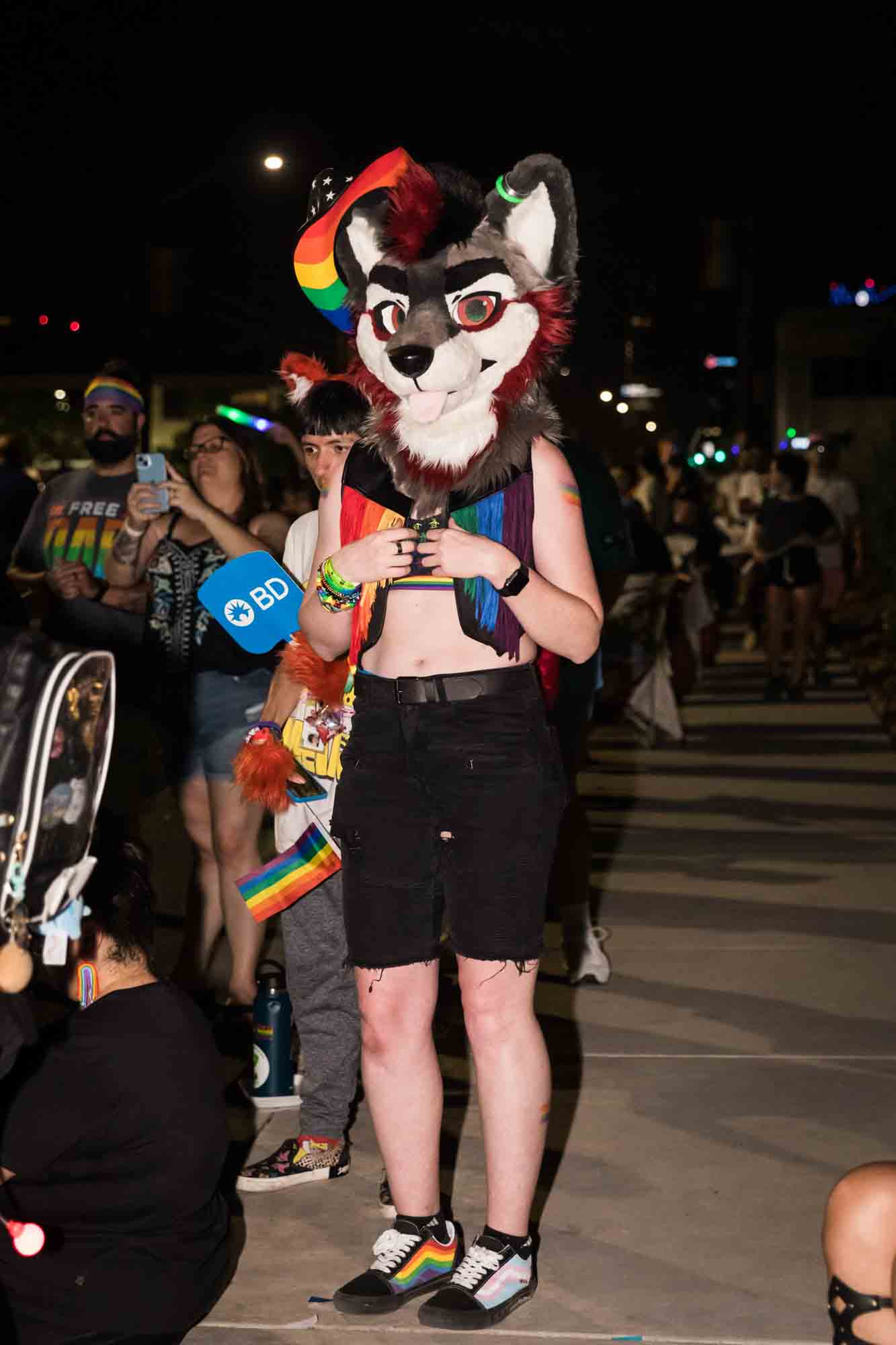 San Antonio gay pride parade photos of person wearing furry fox head